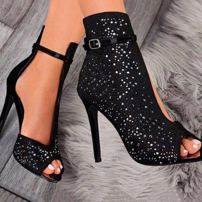 Sandales à talons hauts avec cristaux étincelants