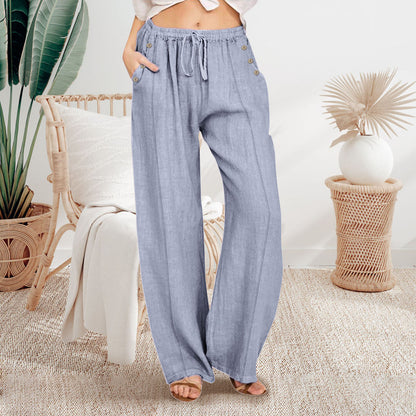 Pantalon large décontracté avec boutons – Confort et style au quotidien