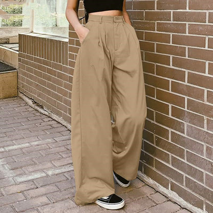 Pantalon Palazzo Taille Haute - Beige Élégant